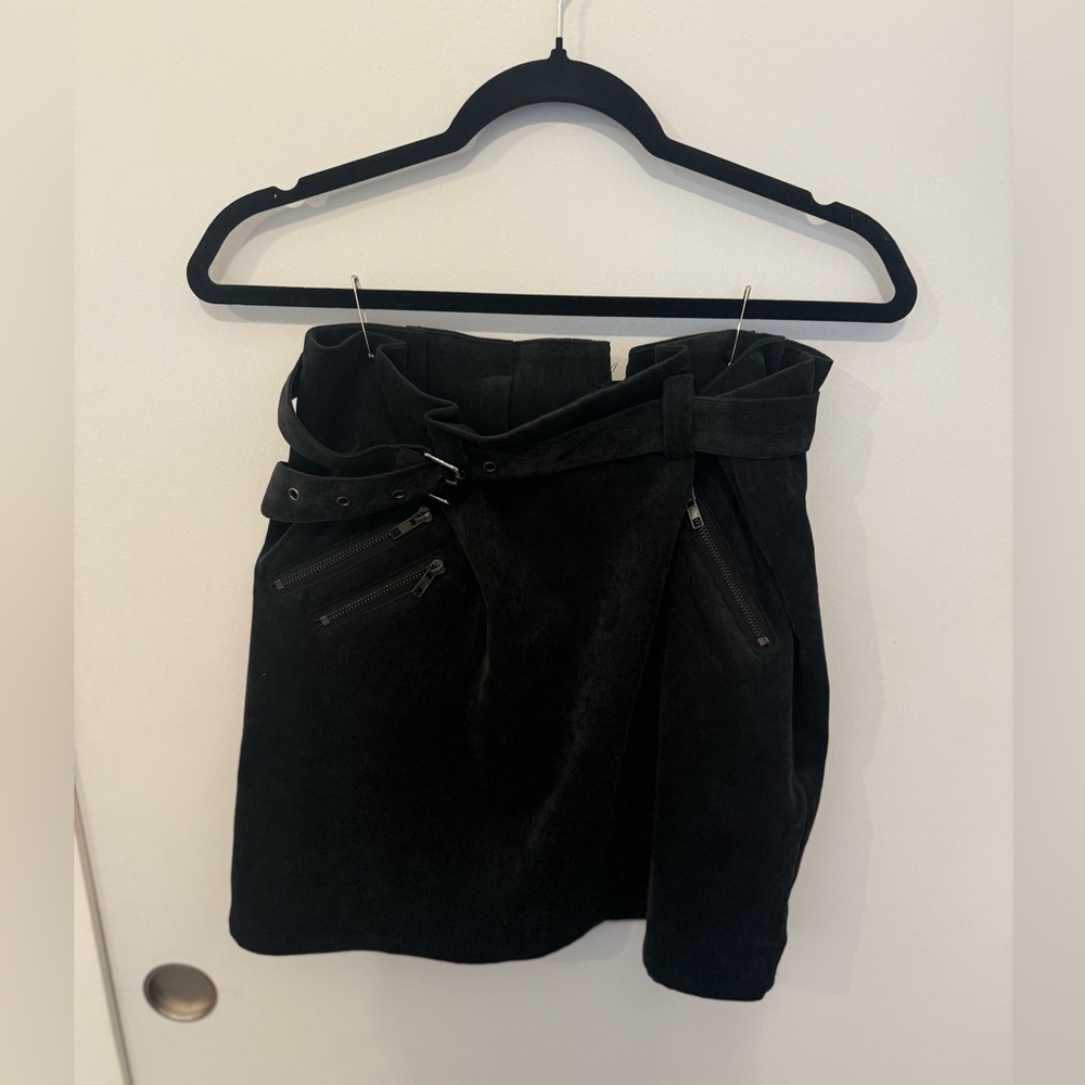 Lush Black Skirt Sz Medium Womens Belted Corduroy mini skirt.